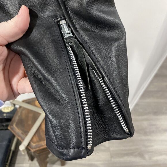 Harley Davidson Black Leather Jacket Womens Size M Biker Bomber Moto Classic USA - Picture 9 of 15